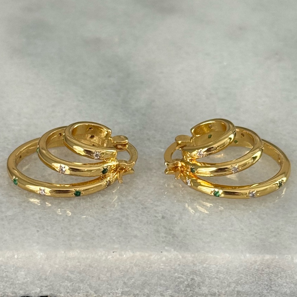 Gold Green Crystal Multi Hoop Statement Earrings 

Brand New